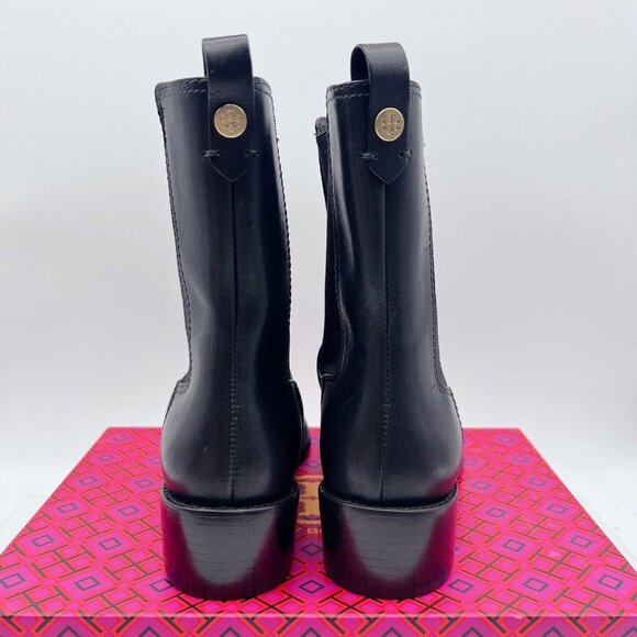 Tory Burch Medallion-Plaque 35mm Chelsea Ankle Boots Black Leather Pull On US 6 - Picture 7 of 13